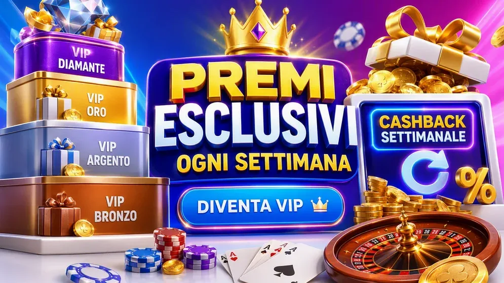 livelli VIP con premi e cashback settimanale